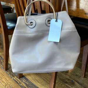 Leith Women's Metal Handle Faux Leather Tote Gold Accents